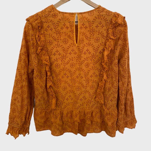 The Great. Orange Ruffle Eyelet Top Size Medium/Large - Picture 3 of 8